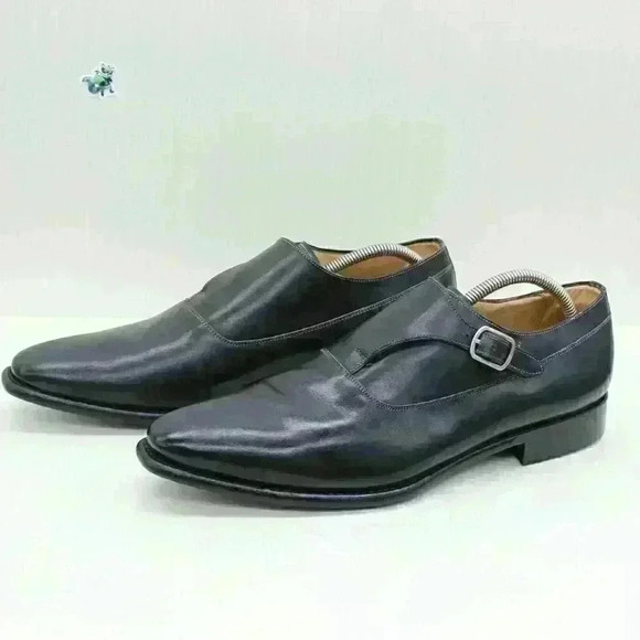 Mezlan Algar Platinum Men's Black Leather Monk Strap Loafers Shoes Size US 12 M - Picture 1 of 12